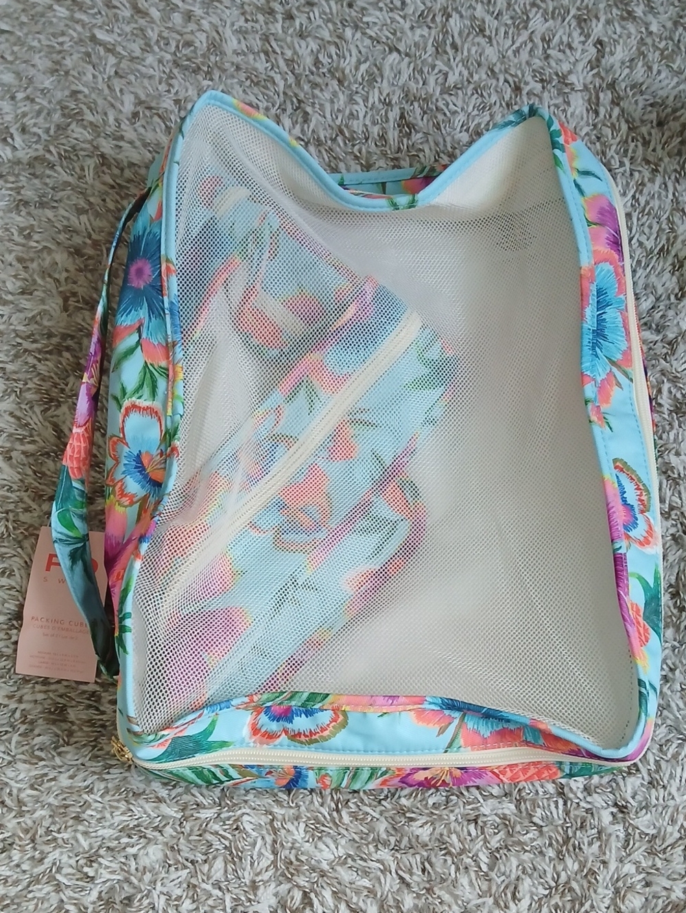 Pq Swim Set Of 2 Floral Mesh Packing Cube - Light Blue NWT